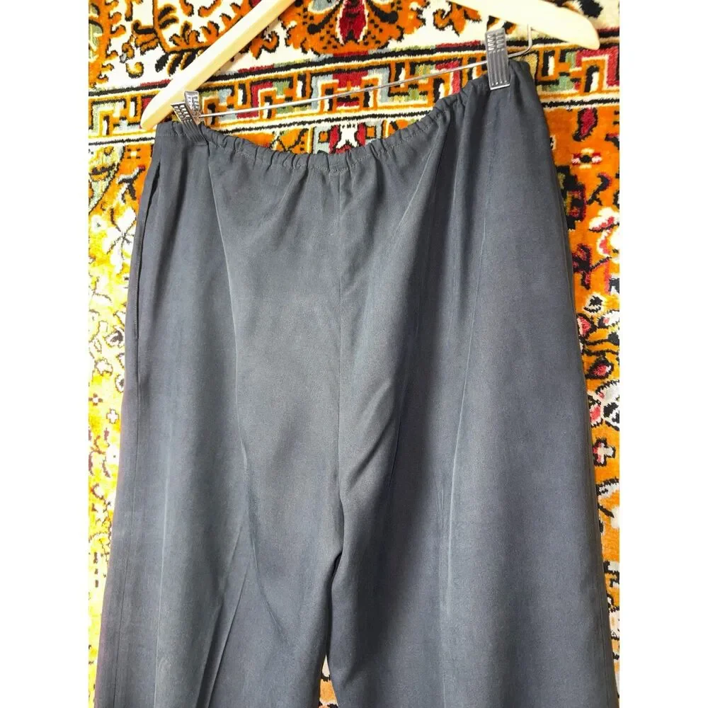 90s Vintage J. Crew Black 100% Silk Wide Leg Pants Drawstring Waist size M